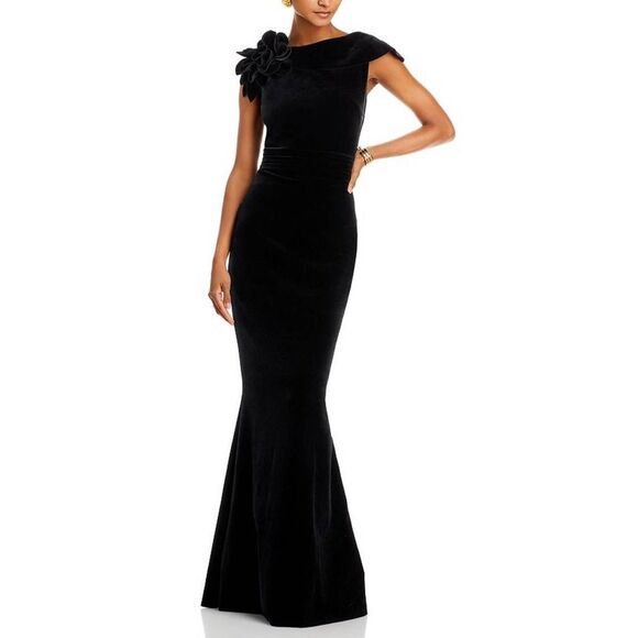 Chiara Boni La Petite Robe Velvet Gown Size 2 Black Ruched One Shoulder NWT - Picture 1 of 13
